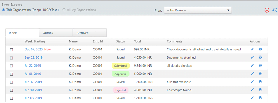 Inbox list screen