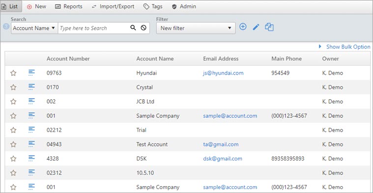 accounts list screen