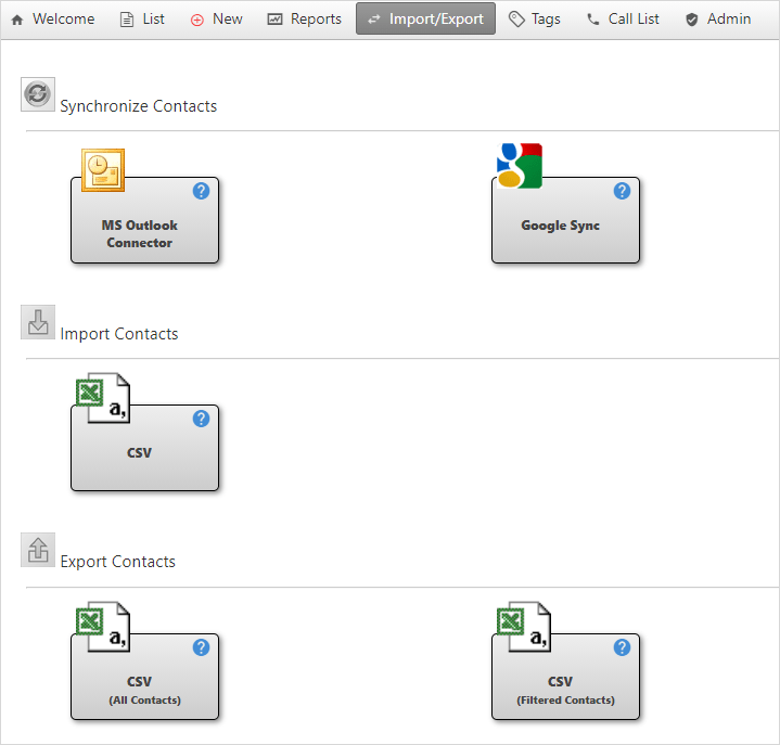 contacts import export