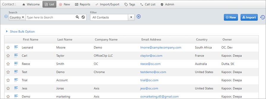 contact list screen