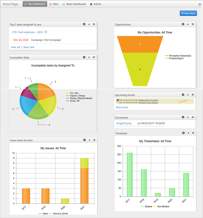 homepage dashboard