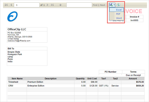 invoice export