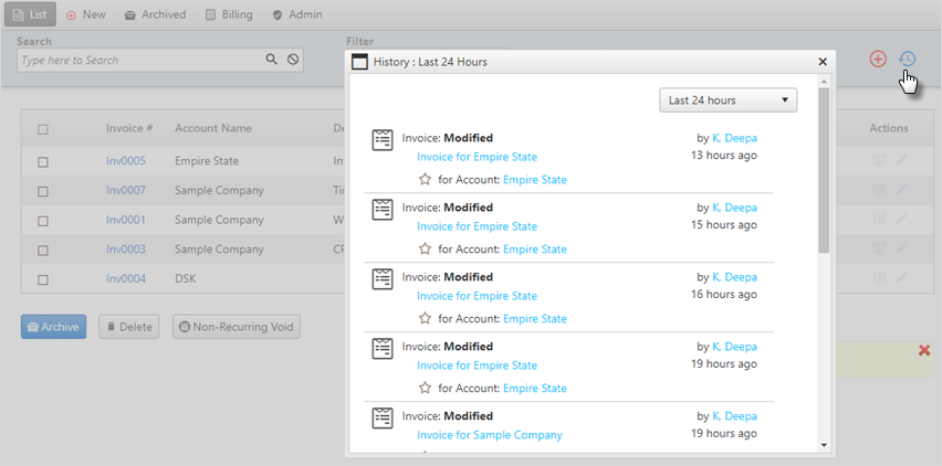 invoice history