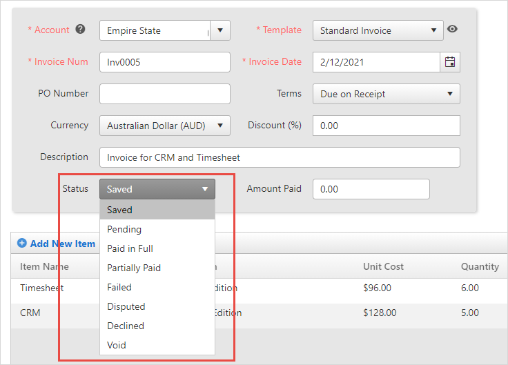 invoice view status