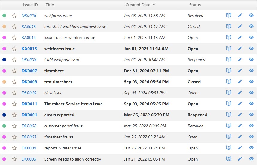Issue list screen