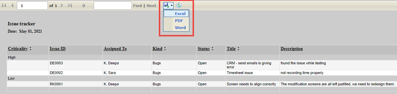 issuetracker report formats