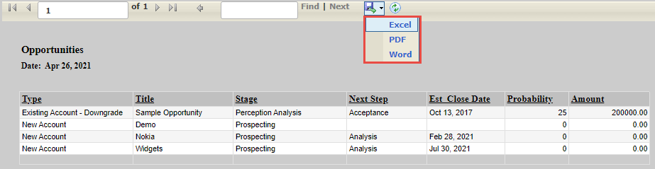 opportunity export reports