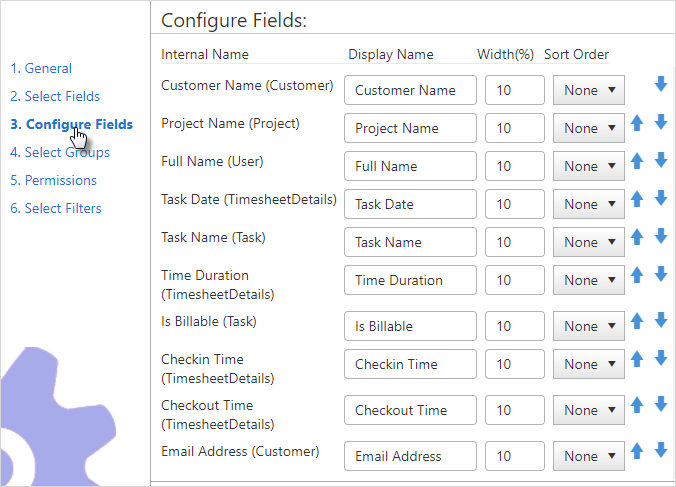 timesheet configure fields