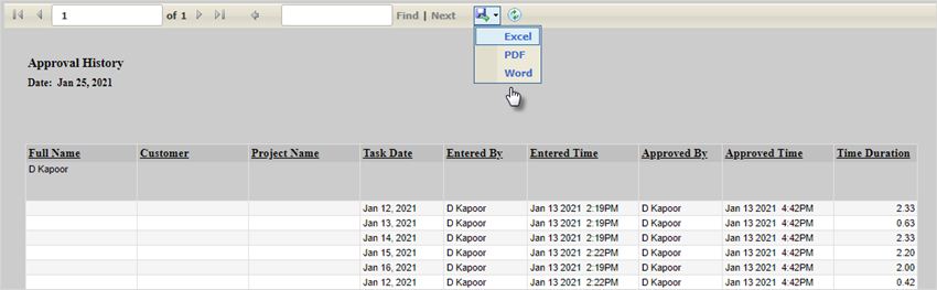 timesheet export pdf