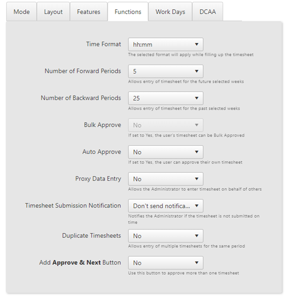 timesheet profile functions