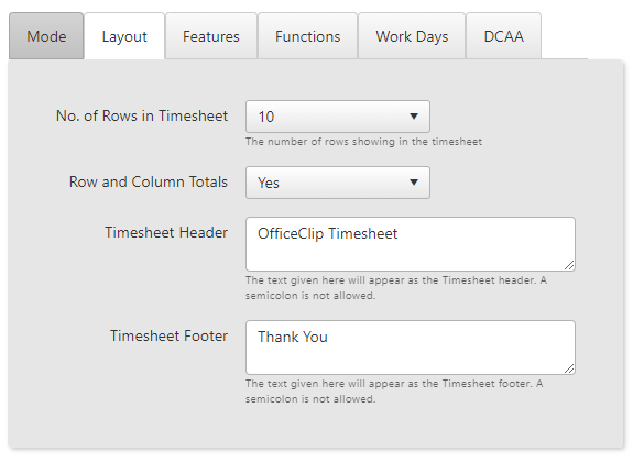 timesheet profile layout