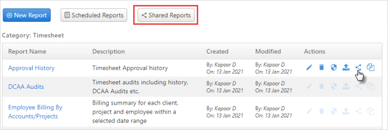 timesheet shared reports