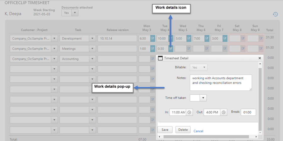 timesheet work details icon