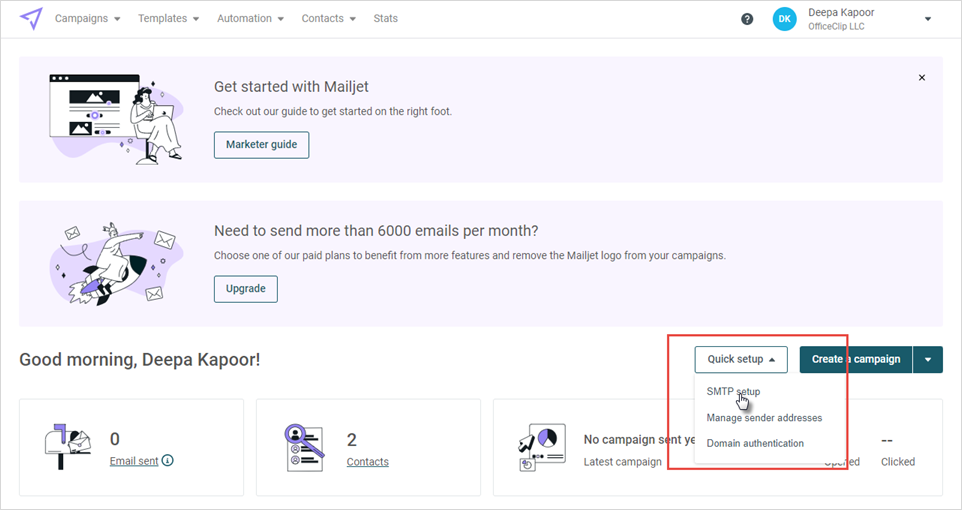 configuring mailjet smtp