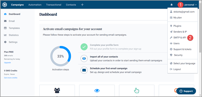 dashboard smtp api