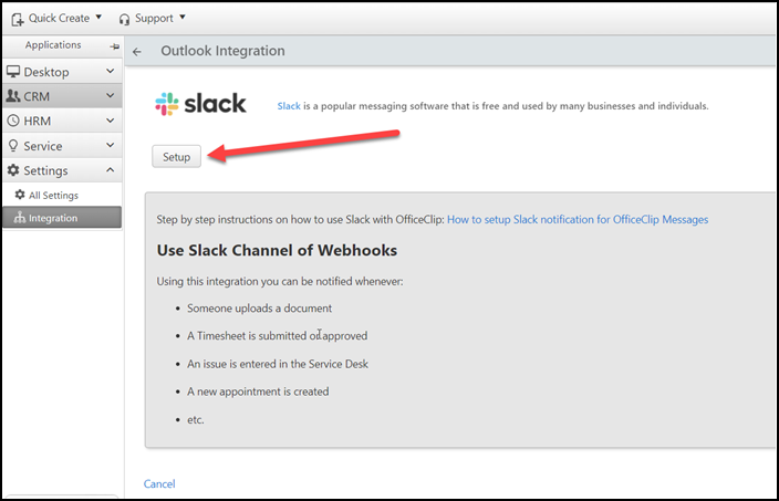 slack setup integration