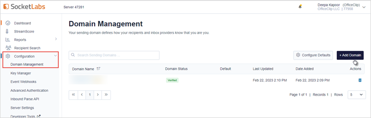 configuring socketlabs