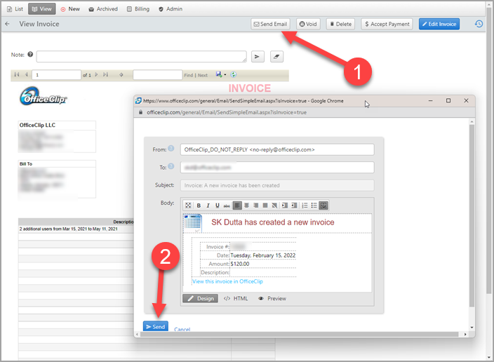 send invoice email